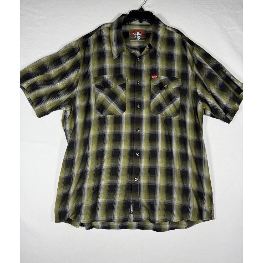 Dixxon Flannel Foxtrot Shirt Mens 3XL Plaid Black Army Green Bamboo Short Sleeve